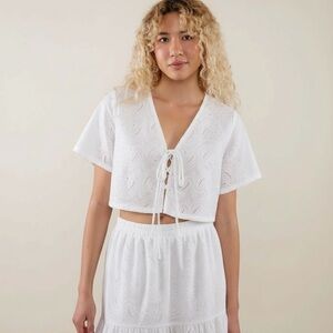NLT • White eyelet front tie blouse